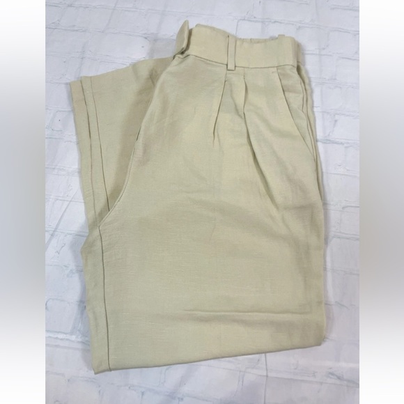 H&M Women’s Pale Green Linen Blend Ankle Length Pleated Dress Pants Size 10 NEW - Picture 2 of 15